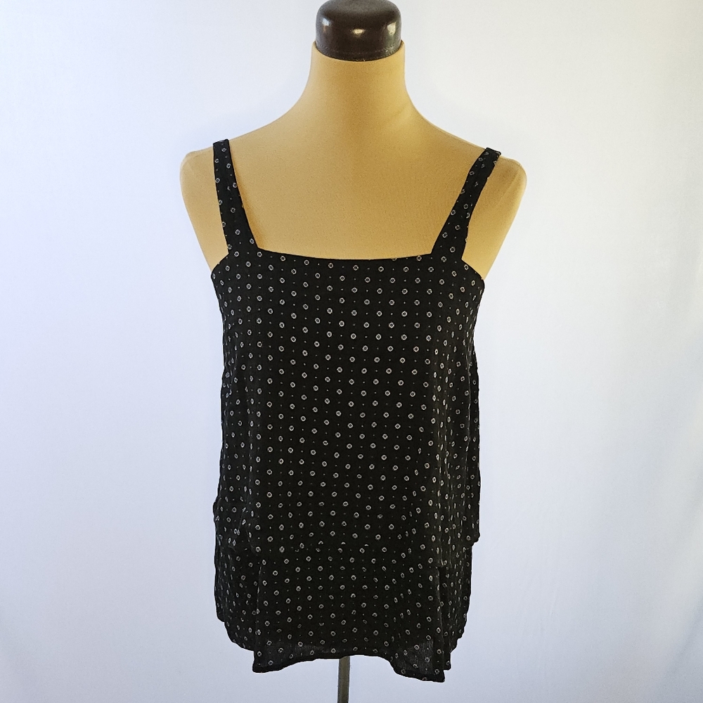 Bobeau Black & Blue Patterned Tiered Tank Top - S